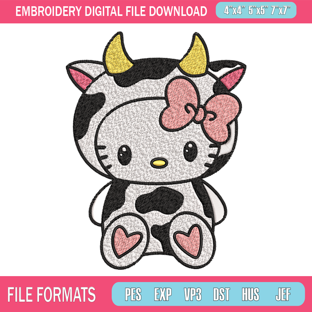 Cow Hello Kitty Embroidery design, Cow Hello Kitty Embroidery, cartoon design, Embroidery File, Digital download..jpg