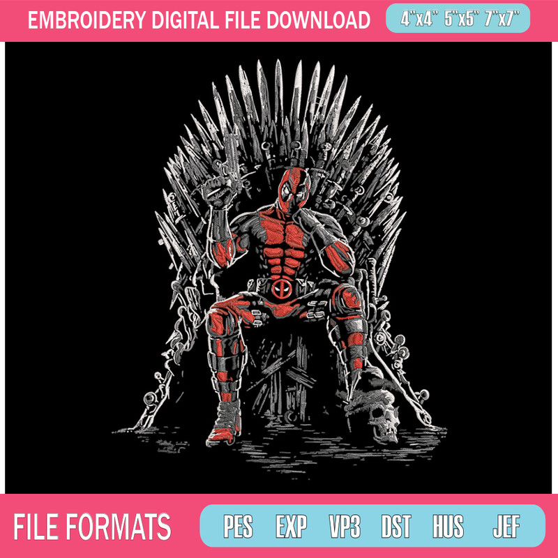 Deadpool king Embroidery Design, Deadpool Embroidery, Embroidery File, Anime Embroidery, Anime shirt, Digital download.jpg