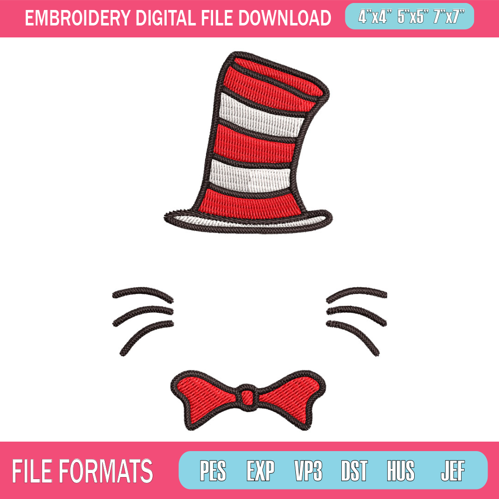 Dr Seuss Hat Embroidery Design, Dr seuss Embroidery, Embroidery File, logo shirt, Embroidery design, Digital download.jpg