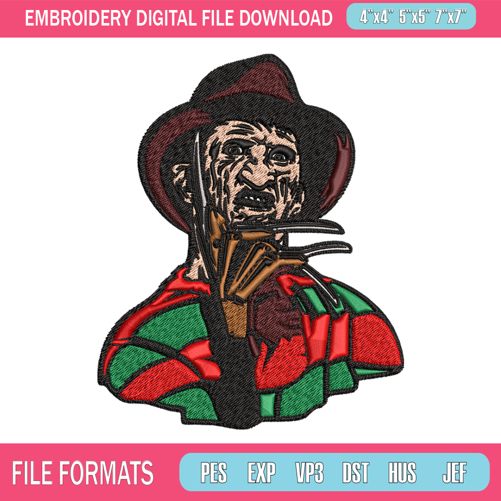 Freddy Krueger Embroidery design, Freddy horror Embroidery, horror design, Embroidery File, Digital download..jpg