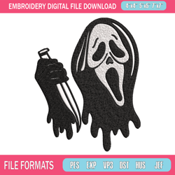 ghost face knife embroidery design, horror embroidery, embroidery file, logo design, logo shirt, digital download