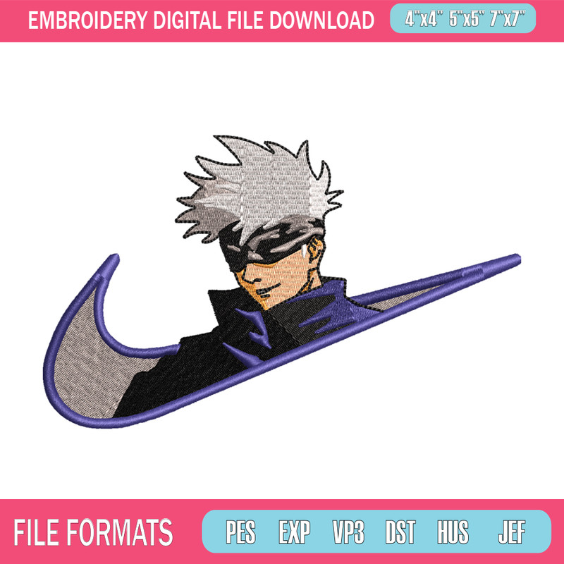 Gojo Satoru Nike embroidery design, Jujutsu Kaisen embroidery, nike design, anime design, anime shirt, Digital download.jpg