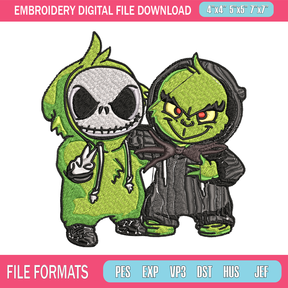 Grinch And Jack Skellington Embroidery design, Grinch Christmas Embroidery, Horror design, logo shirt, Digital download. 1.jpg