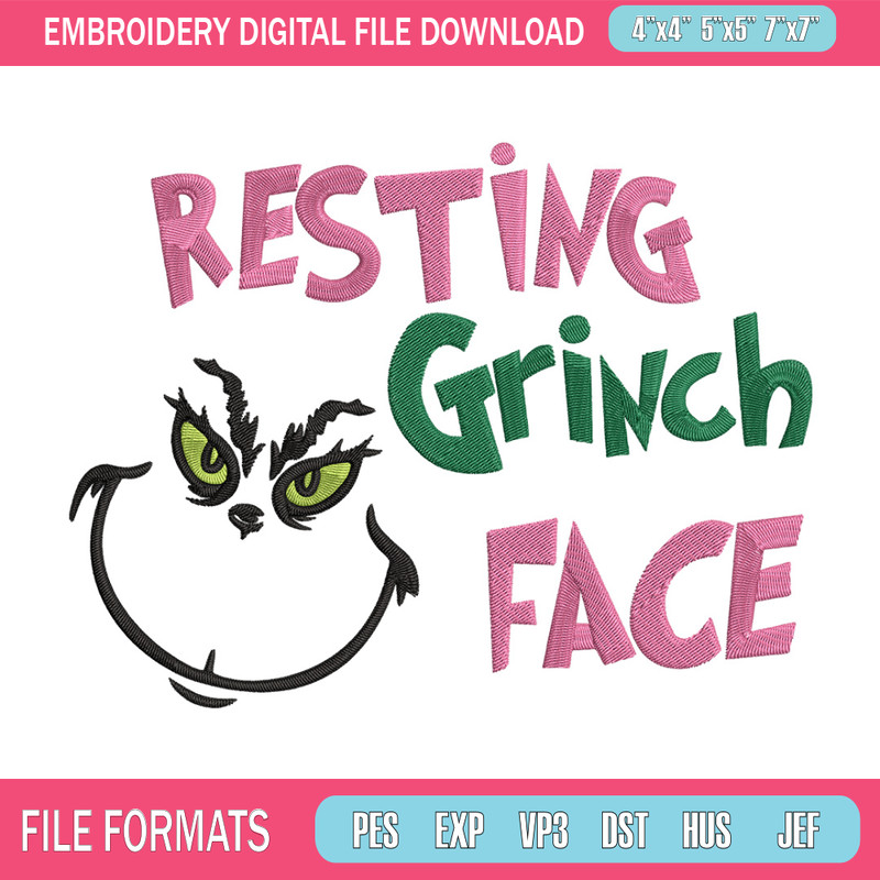 Grinch face Embroidery Design, Grinch Embroidery, Embroidery File, Chrismas Embroidery, Anime shirt, Digital download.jpg