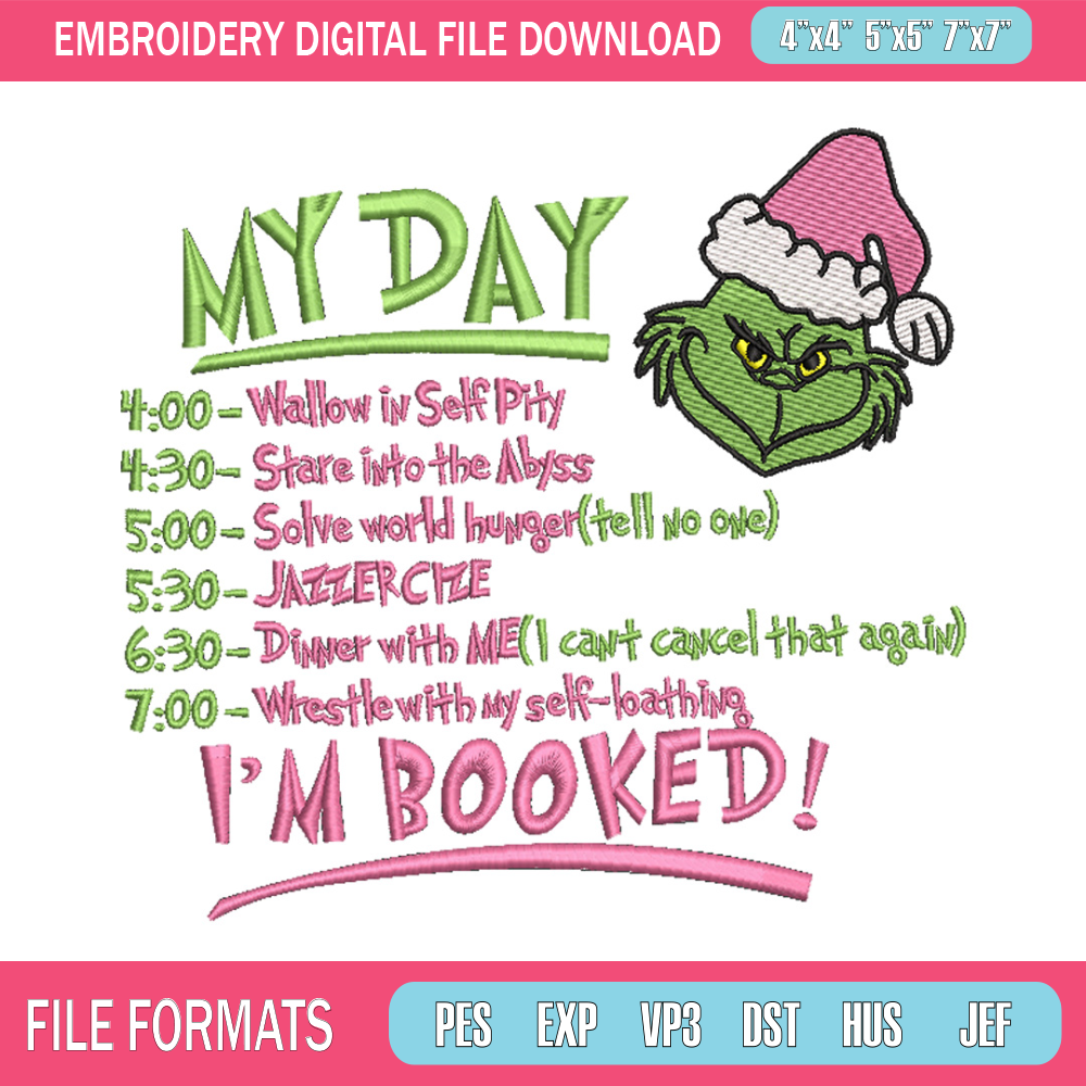 Grinch my day embroidery design,Chrismas design, Embroidery shirt, Embroidery file, Grinch embroidery, Digital download 1.jpg