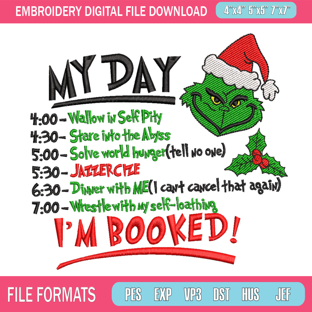 Grinch my day embroidery design, Grinch embroidery, Chrismas design,Embroidery shirt, Embroidery file, Digital download.jpg