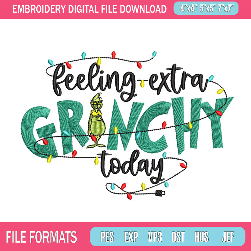 Grinchy today embroidery design,Grinch embroidery, Chrismas design, Embroidery shirt, Embroidery file, Digital download. 1.jpg