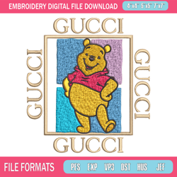 gucci winnie pooh embroidery design, winnie pooh embroidery, cartoon design, embroidery file, digital download 1