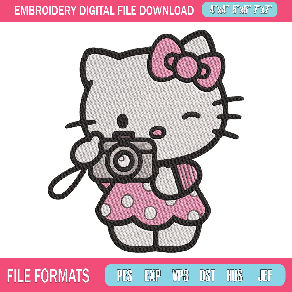 Hello kitty camera Embroidery Design, Hello kitty Embroidery, Embroidery File, Anime Embroidery, Digital download.jpg