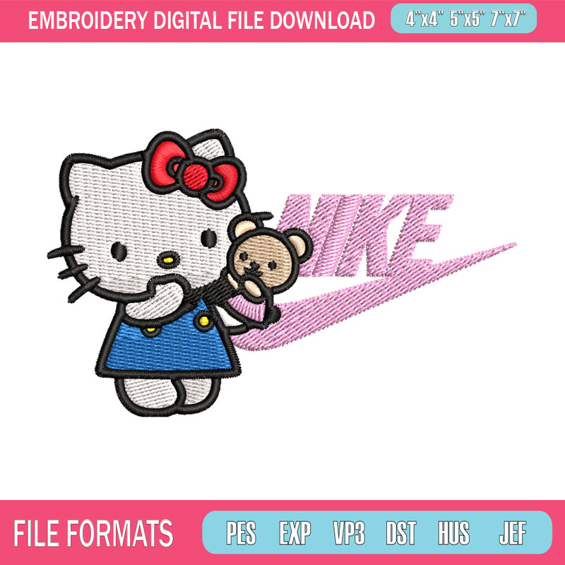 Hello kitty Nike Embroidery design, hello kitty cartoon, Embroidery, Nike design, Embroidery file, Instant download. 1.jpg