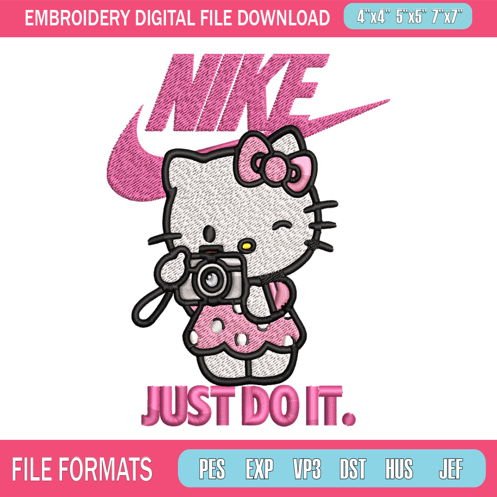 Hello kitty Nike Embroidery design, hello kitty cartoon, Embroidery, Nike design, Embroidery file, Instant download.jpg