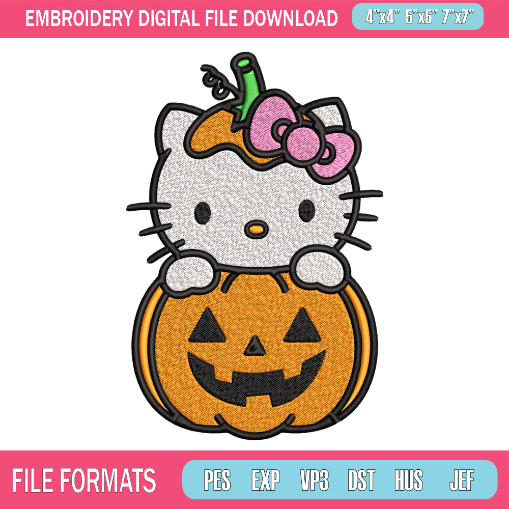 Hello Kitty With Pumpkin Embroidery design, Hellokitty Embroidery, cartoon design, Embroidery File, Digital download 1.jpg
