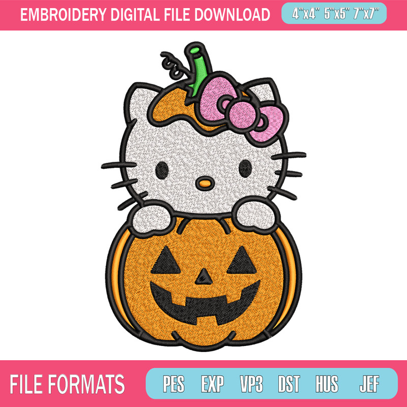Hello Kitty With Pumpkin Embroidery design, Hellokitty Embroidery, cartoon design, Embroidery File, Digital download 1.jpg