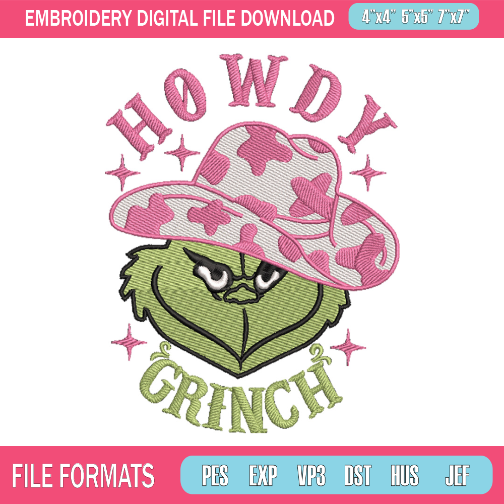 Howdy grinch embroidery design, Grinch embroidery,Chrismas design, Embroidery shirt, Embroidery file, Digital download.jpg