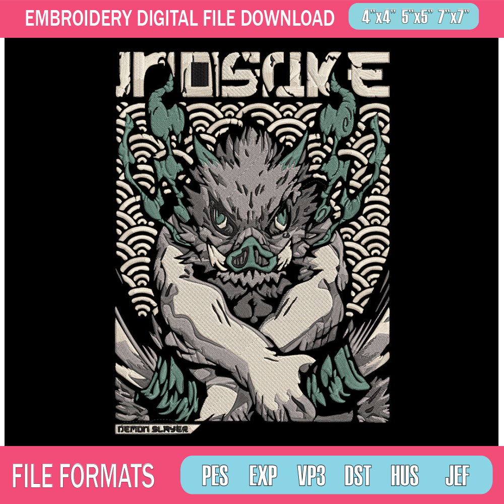 Inosuke poster Embroidery Design, Demon slayer Embroidery, Embroidery File, Anime Embroidery,Digital download..jpg