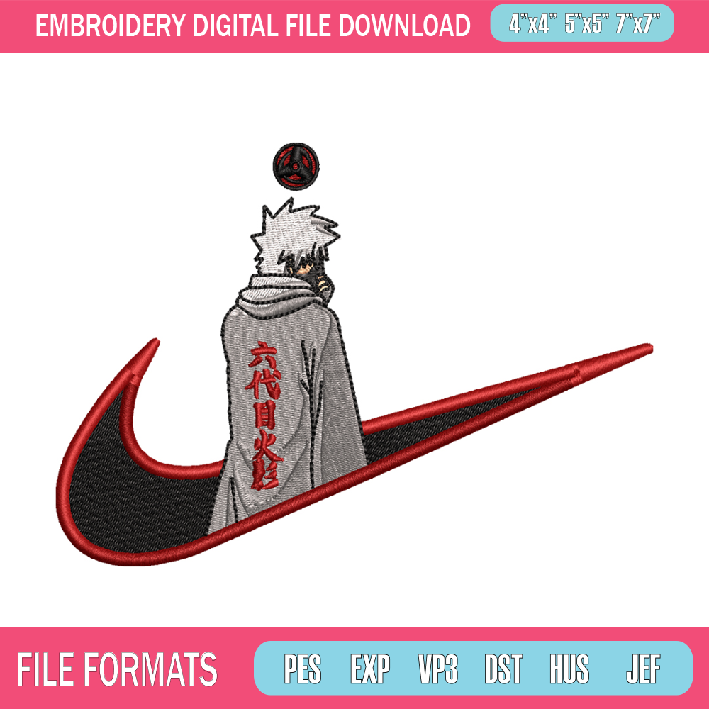 Kakashi Hatake 6 Nike embroidery design, Naruto embroidery, nike design, anime design, anime shirt, Digital download.jpg