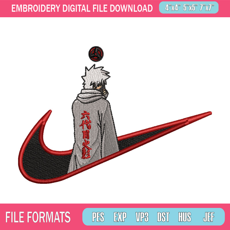 Kakashi Hatake 6 Nike embroidery design, Naruto embroidery, nike design, anime design, anime shirt, Digital download.jpg
