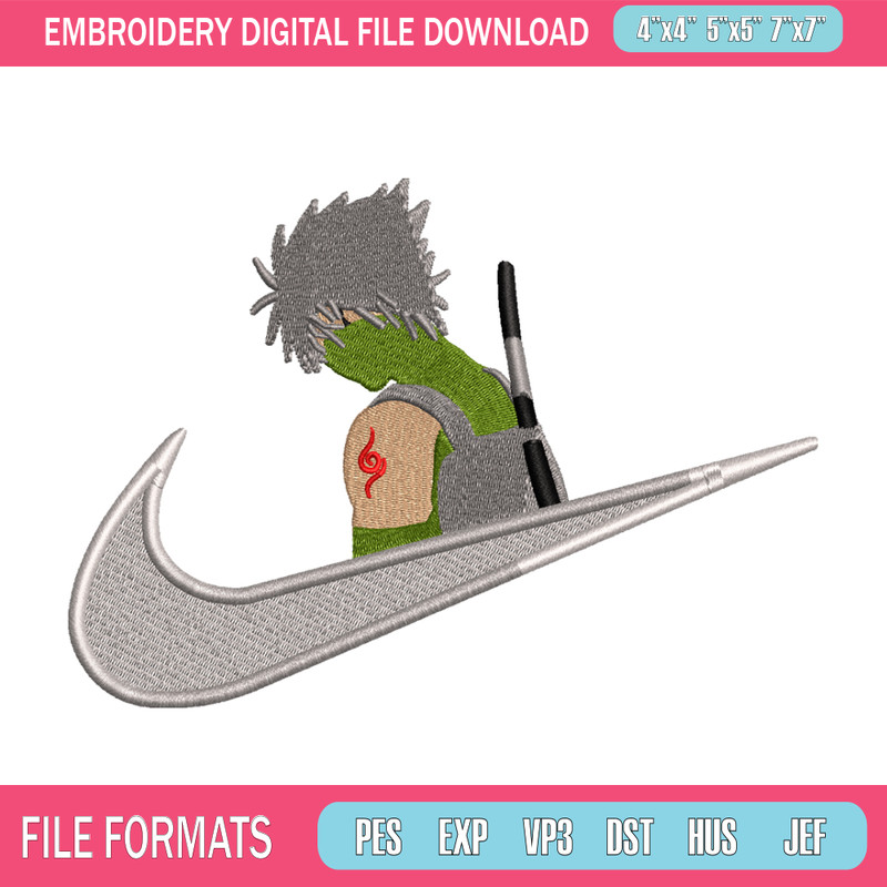 Kakashi Hatake Nike embroidery design, Naruto embroidery, nike design, anime design, anime shirt, Digital download.jpg