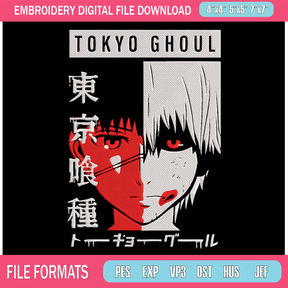 Ken kaneki poster Embroidery Design, Tokyo Ghoul Embroidery, Embroidery File, Anime Embroidery, Digital download.jpg