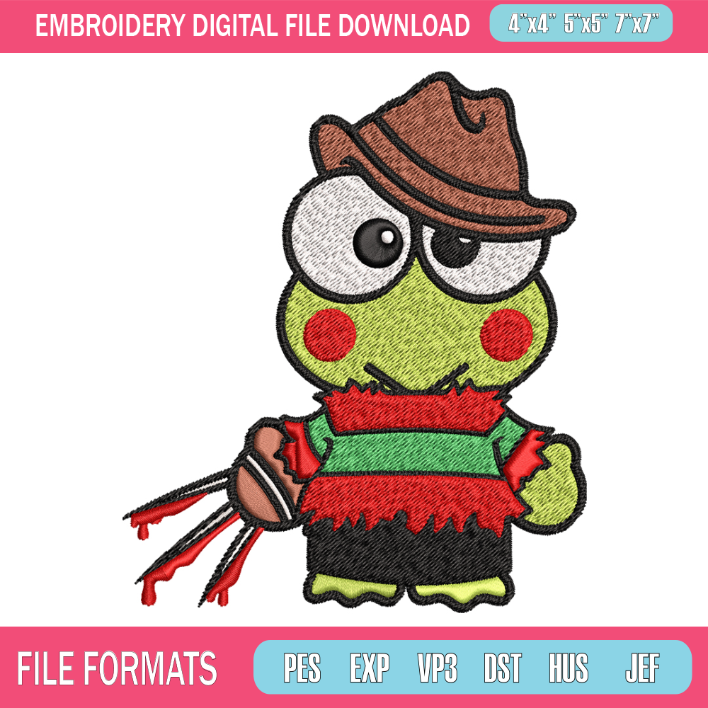 Keroppi Freddy Krueger Embroidery design, Horror Embroidery, horror design, Embroidery File, Digital download..jpg