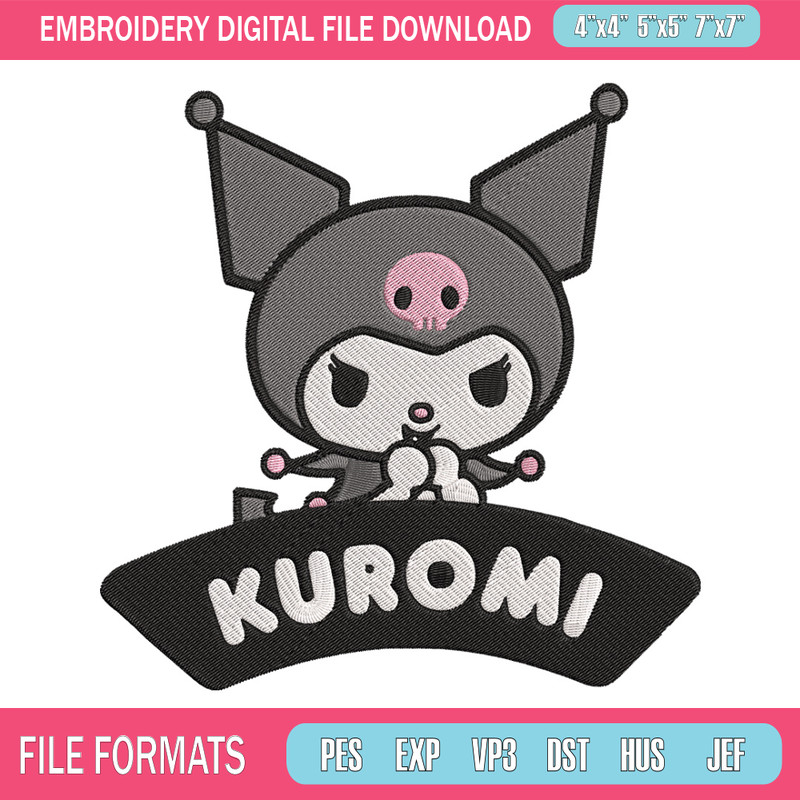 Kuromi logo Embroidery Design, Hello kitty Embroidery, Embroidery File, Anime Embroidery, Anime shirt, Digital download.jpg