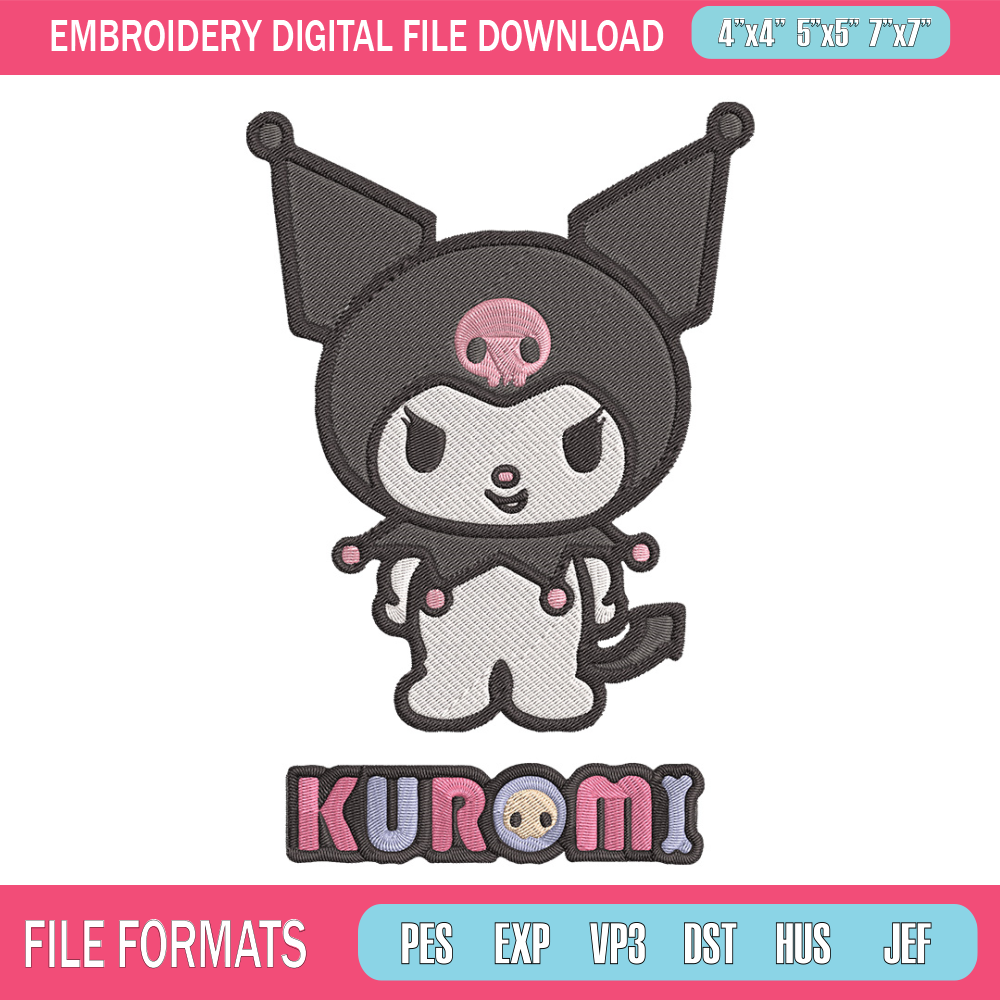 Kuromi logo Embroidery Design, Hello kitty Embroidery, Embroidery File,Anime Embroidery, Anime shirt, Digital download.jpg
