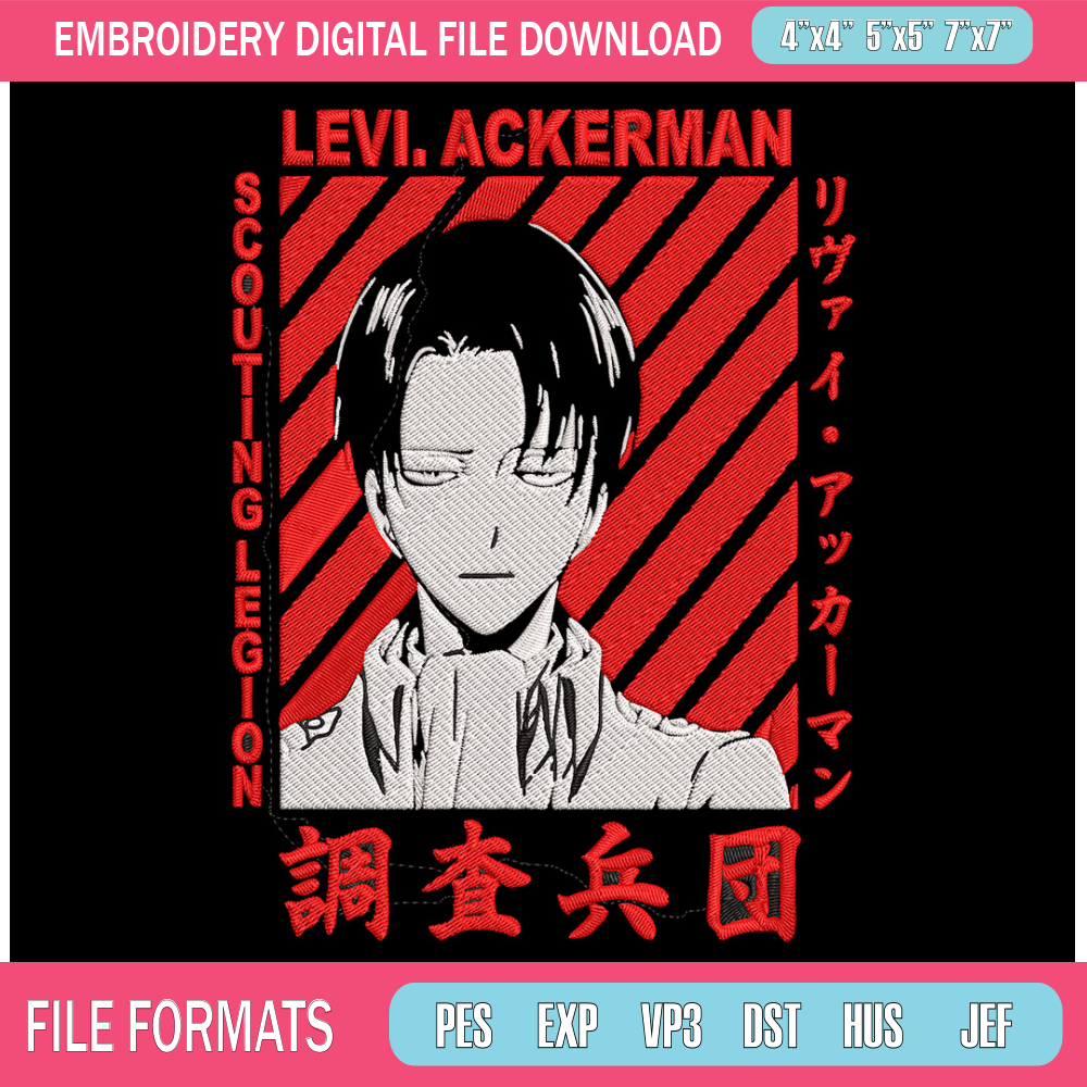 Levi poster Embroidery Design, Aot Embroidery, Embroidery File, Anime Embroidery, Anime shirt,Digital download..jpg