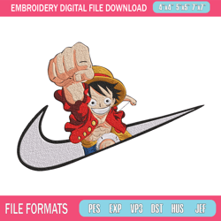 luffy nike embroidery design, one piece embroidery, embroidery file, nike embroidery, anime shirt, digital download