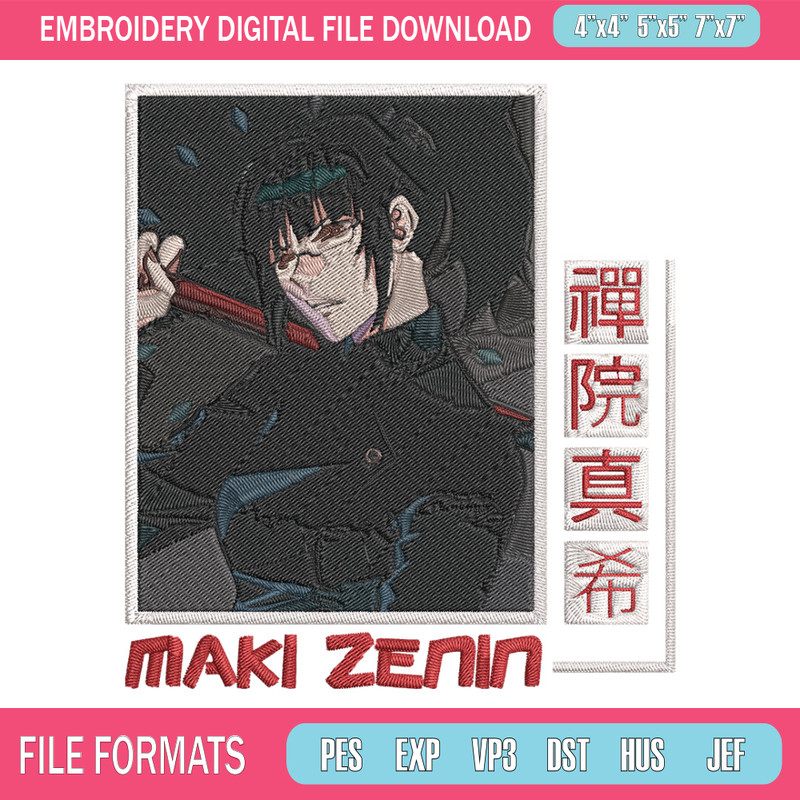 Maki poster Embroidery Design, Jujutsu Embroidery, Embroidery File, Anime Embroidery, Anime shirt,Digital download.jpg