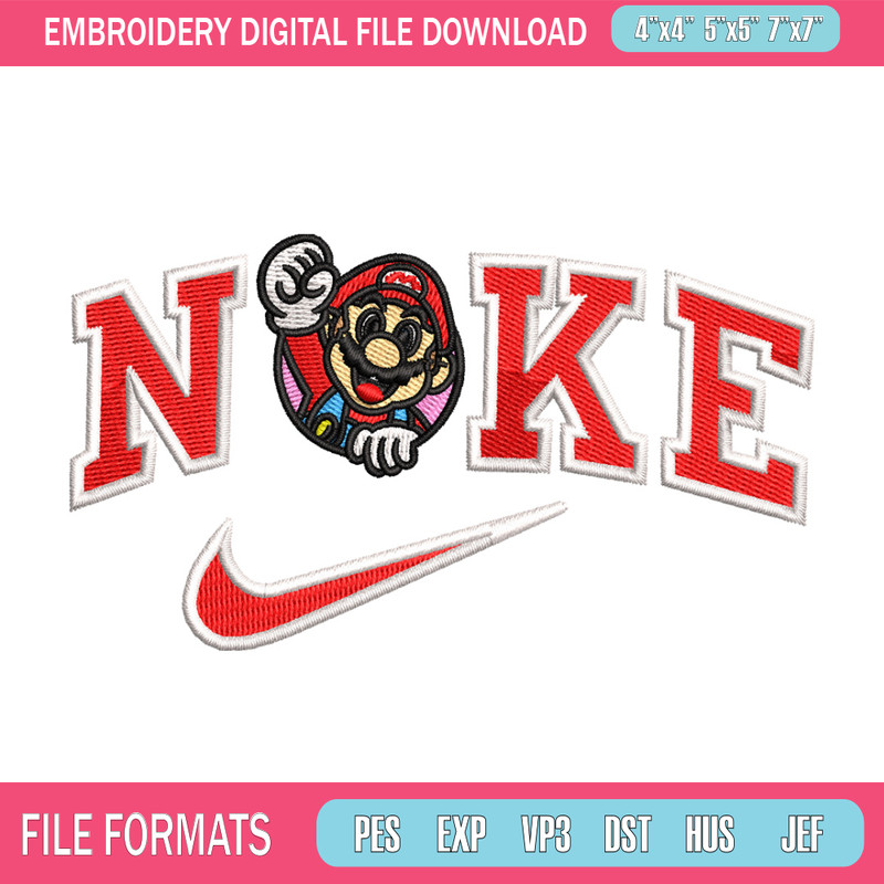 Mario swoosh embroidery design, Mario embroidery, Embroidery file, Embroidery shirt, Nike design,Digital download.jpg