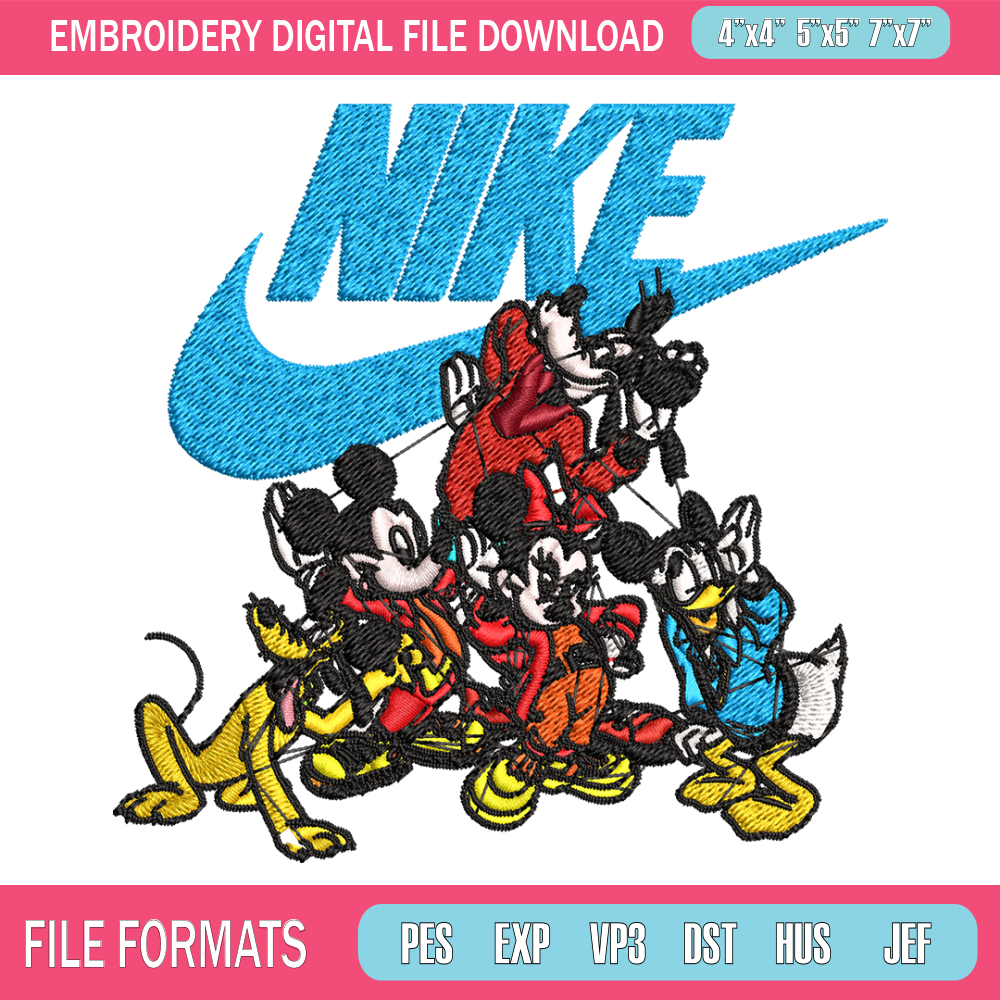 Mickey and friends Nike Embroidery design, Disney Embroidery, Nike design, Embroidery file, logo shirt, Instant download.jpg