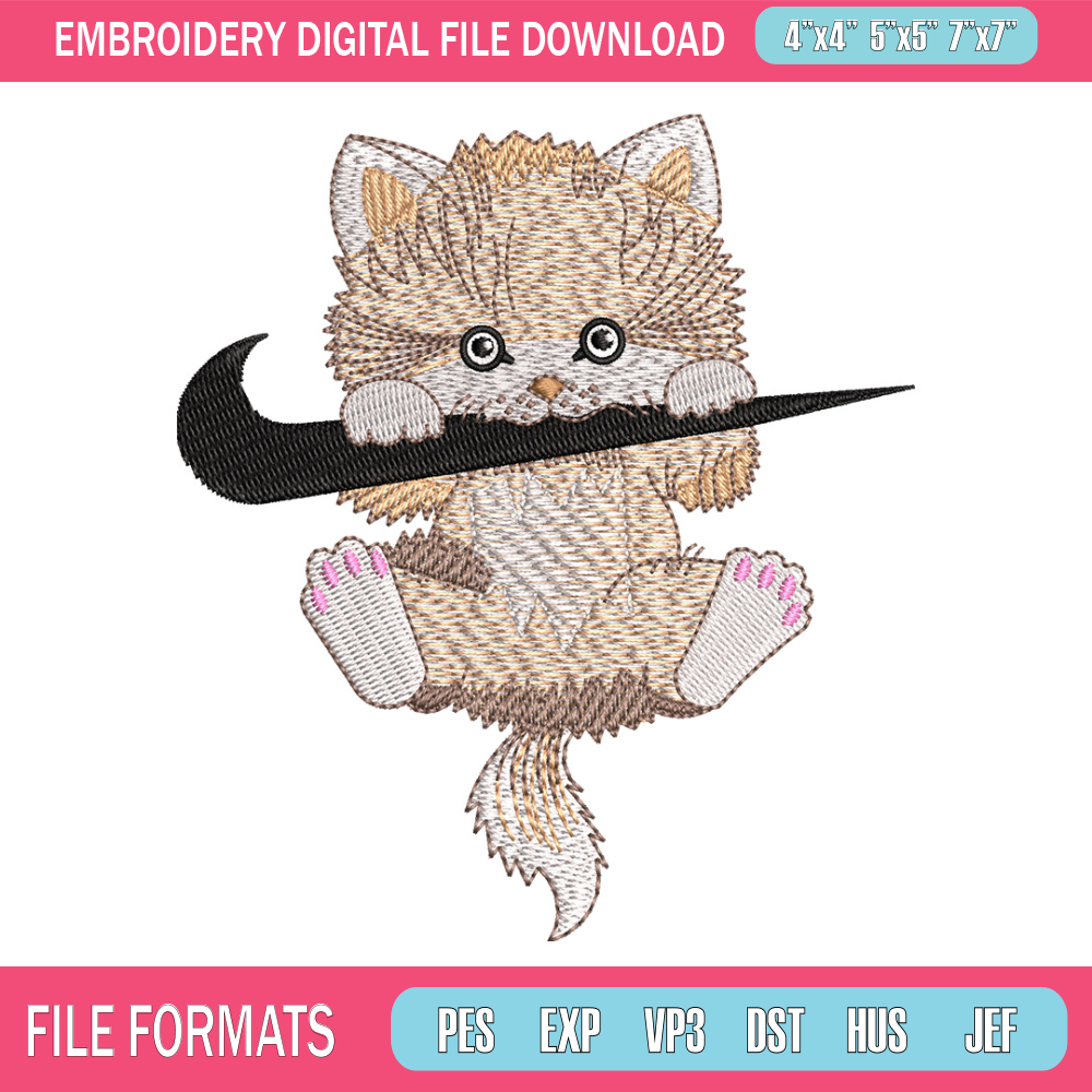 Nike cat cute embroidery design, Cat embroidery, Nike design, Embroidery shirt, Embroidery file, Digital download.jpg