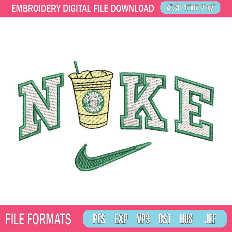 Nike coffee embroidery design, Starbuck embroidery, Nike design, Embroidery shirt, Embroidery file,Digital download.jpg