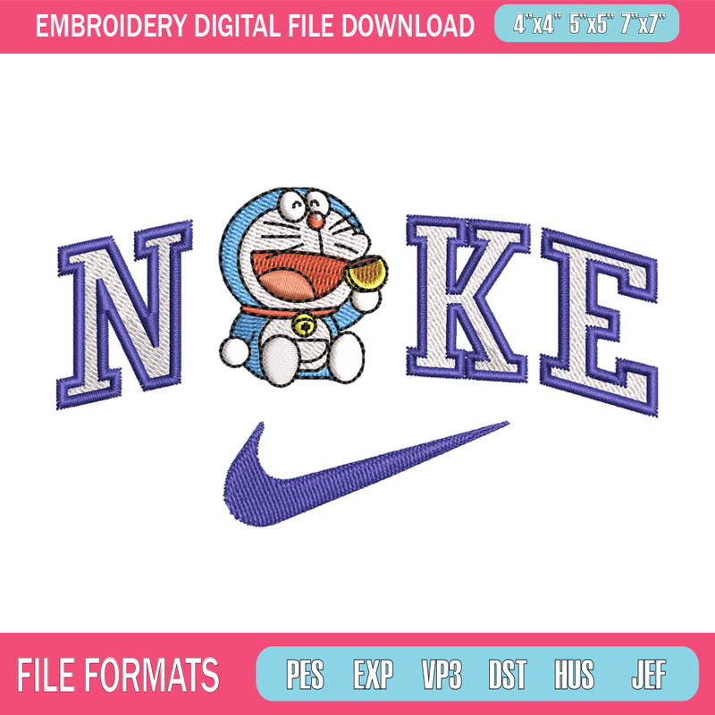 Nike doraemon embroidery design, Doraemon embroidery, Emb design, Embroidery shirt, Embroidery file, Digital download.jpg