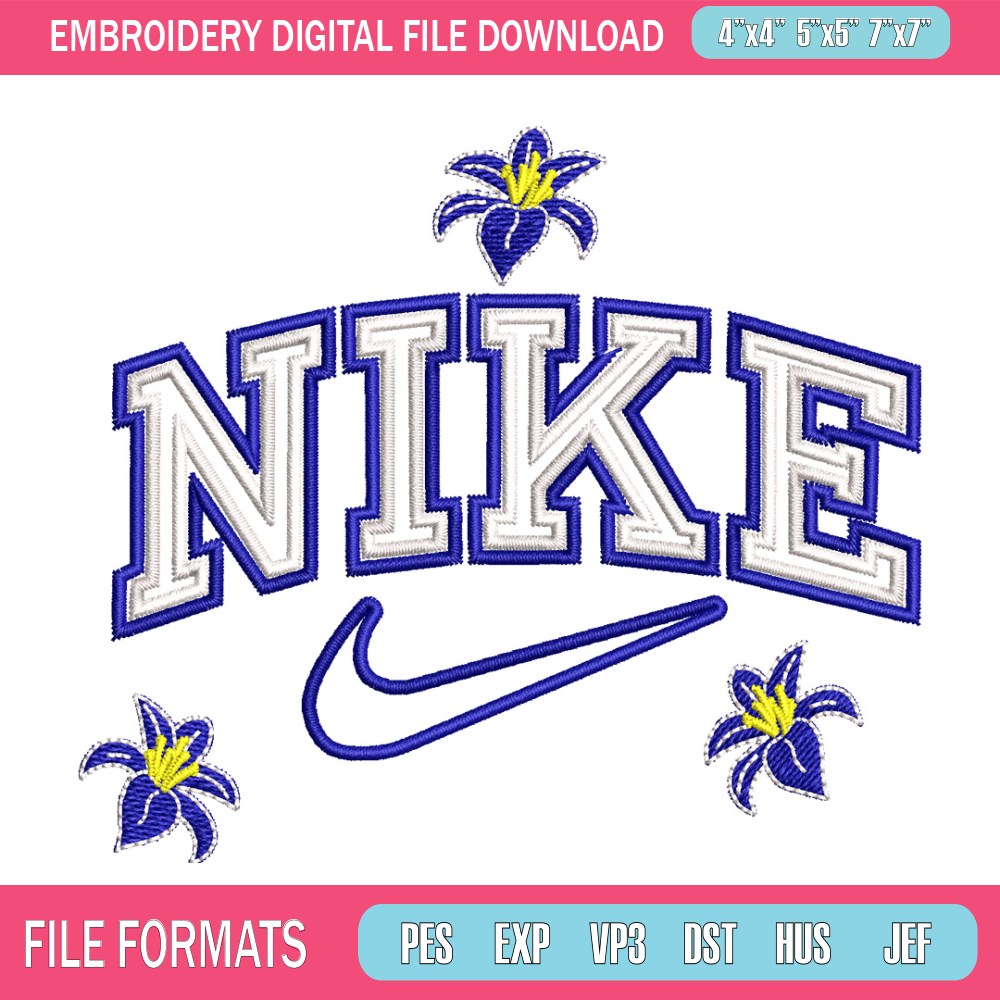 Nike flower embroidery design, Flower embroidery, Nike design, Embroidery shirt, Embroidery file, Digital download.jpg