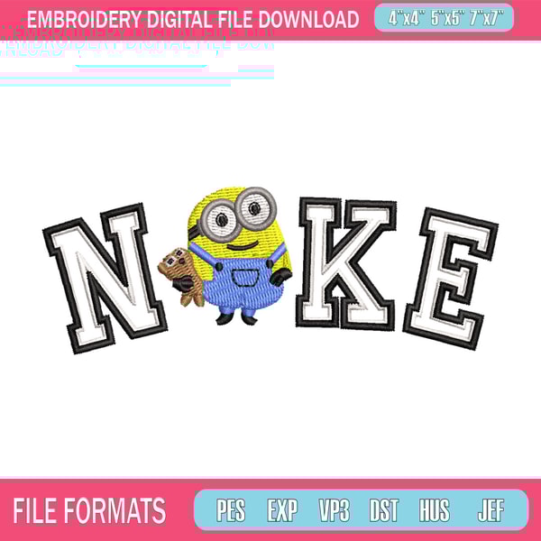 Nike minion embroidery design, Minion embroidery, Nike design, Embroidery shirt, Embroidery file, Digital download.jpg