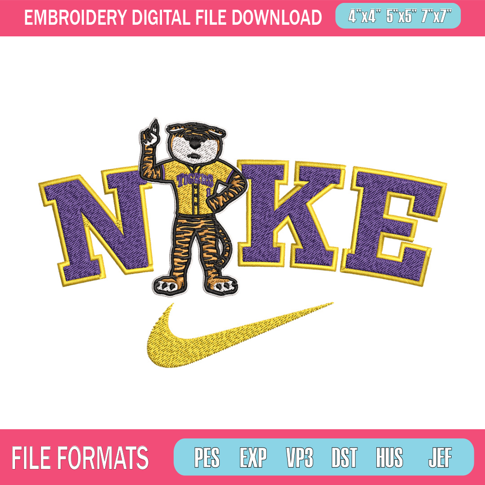 Nike tigers embroidery design, Sport embroidery, Nike design, Embroidery file, Embroidery shirt,Digital download.jpg