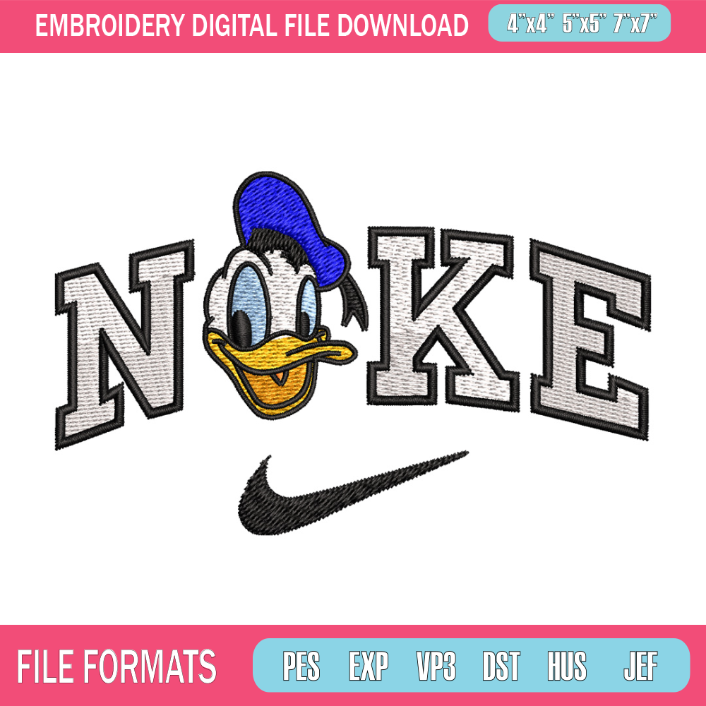 Nike x duck embroidery design, Disney embroidery, Nike design, Embroidery shirt, Embroidery file, Digital download.jpg