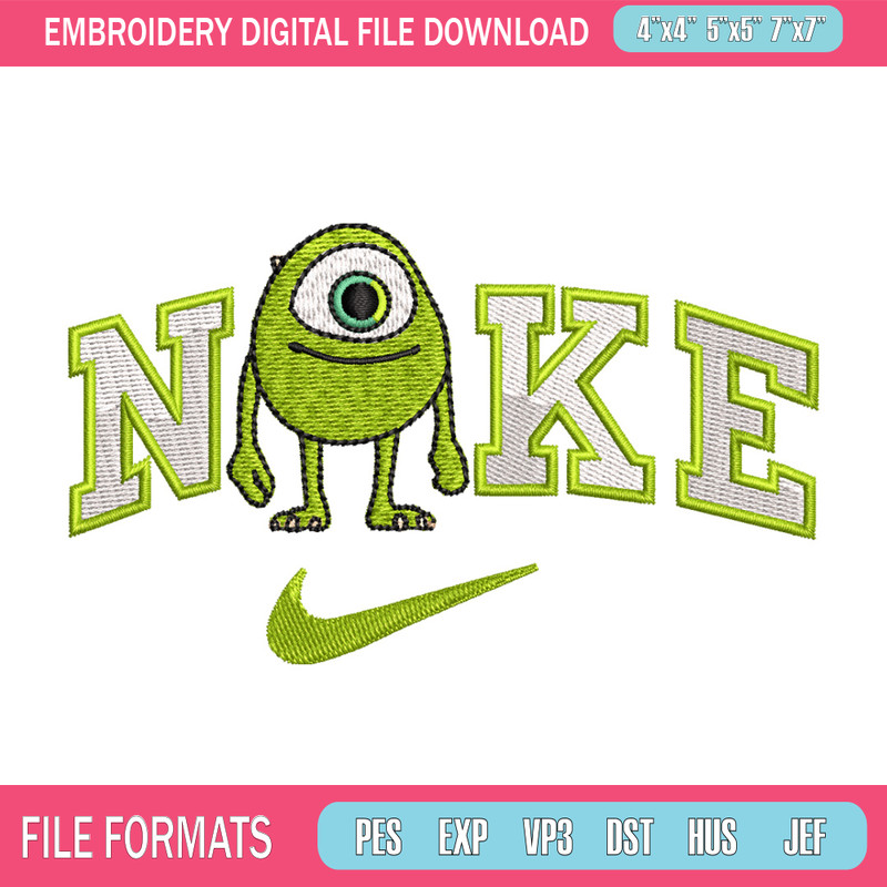 Nike x mike embroidery design, Disney monster embroidery, Nike design,Embroidery file,Embroidery shirt,Digital download.jpg