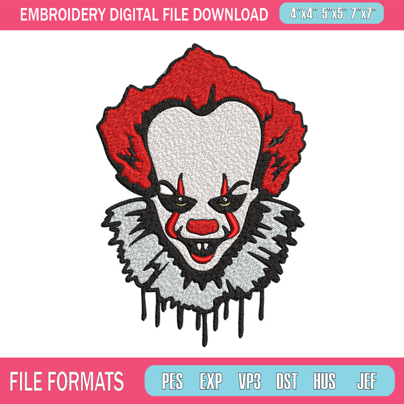 Pennywise Embroidery design, Pennywise Halloween Embroidery, Embroidery File, halloween design, Digital download. 1.jpg