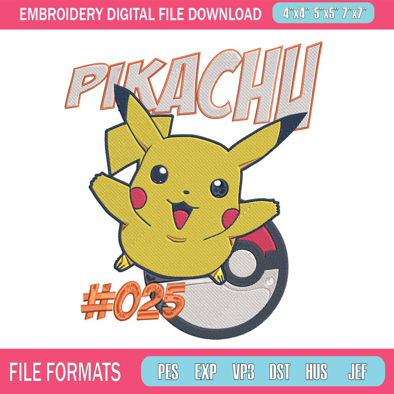 Pikachu cute Embroidery Design, Pokemon Embroidery, Embroidery File, Anime Embroidery, Anime shirt, Digital download (2).jpg
