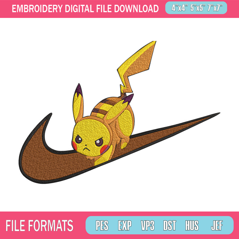 Pikachu x nike Embroidery Design, Pokemon Embroidery, Embroidery File, Nike Embroidery, Anime shirt, Digital download.jpg