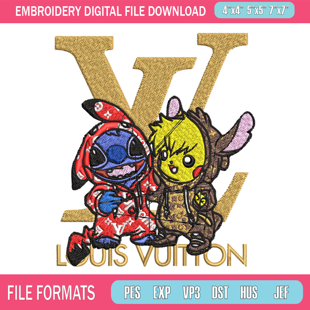 Pikachu x stitch lv Embroidery Design, LV Embroidery, Embroidery File, Logo shirt, Sport Embroidery, Digital download 1.jpg