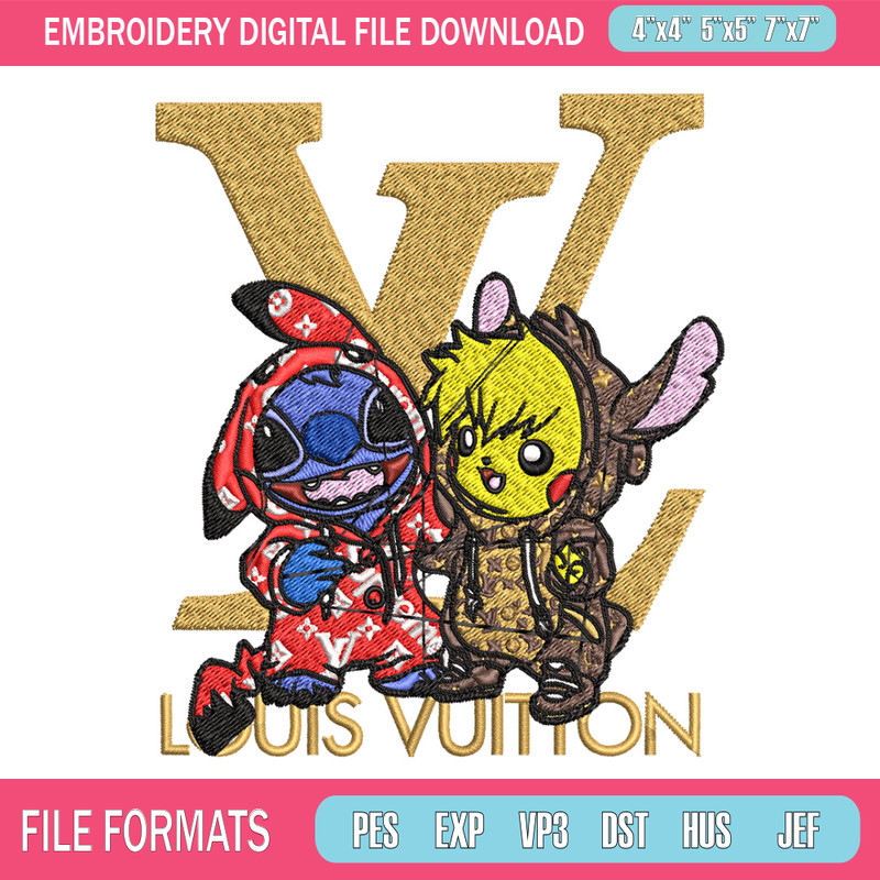 Pikachu x stitch lv Embroidery Design, LV Embroidery, Embroidery File, Logo shirt, Sport Embroidery, Digital download 1.jpg