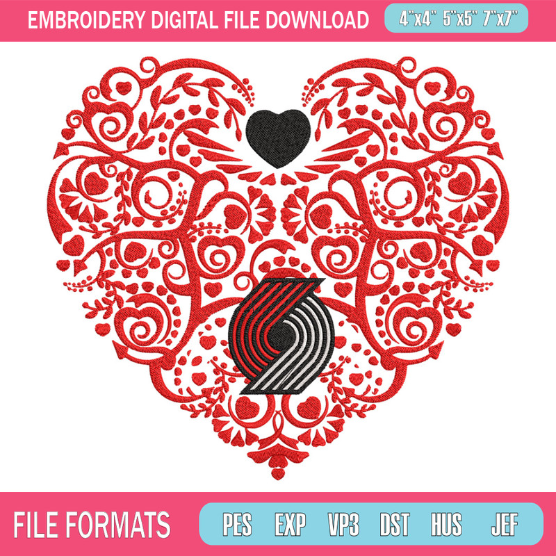 Portland Trail Blazers heart embroidery design,NBA embroidery,Sport embroidery,Embroidery design, Logo sport embroidery.jpg