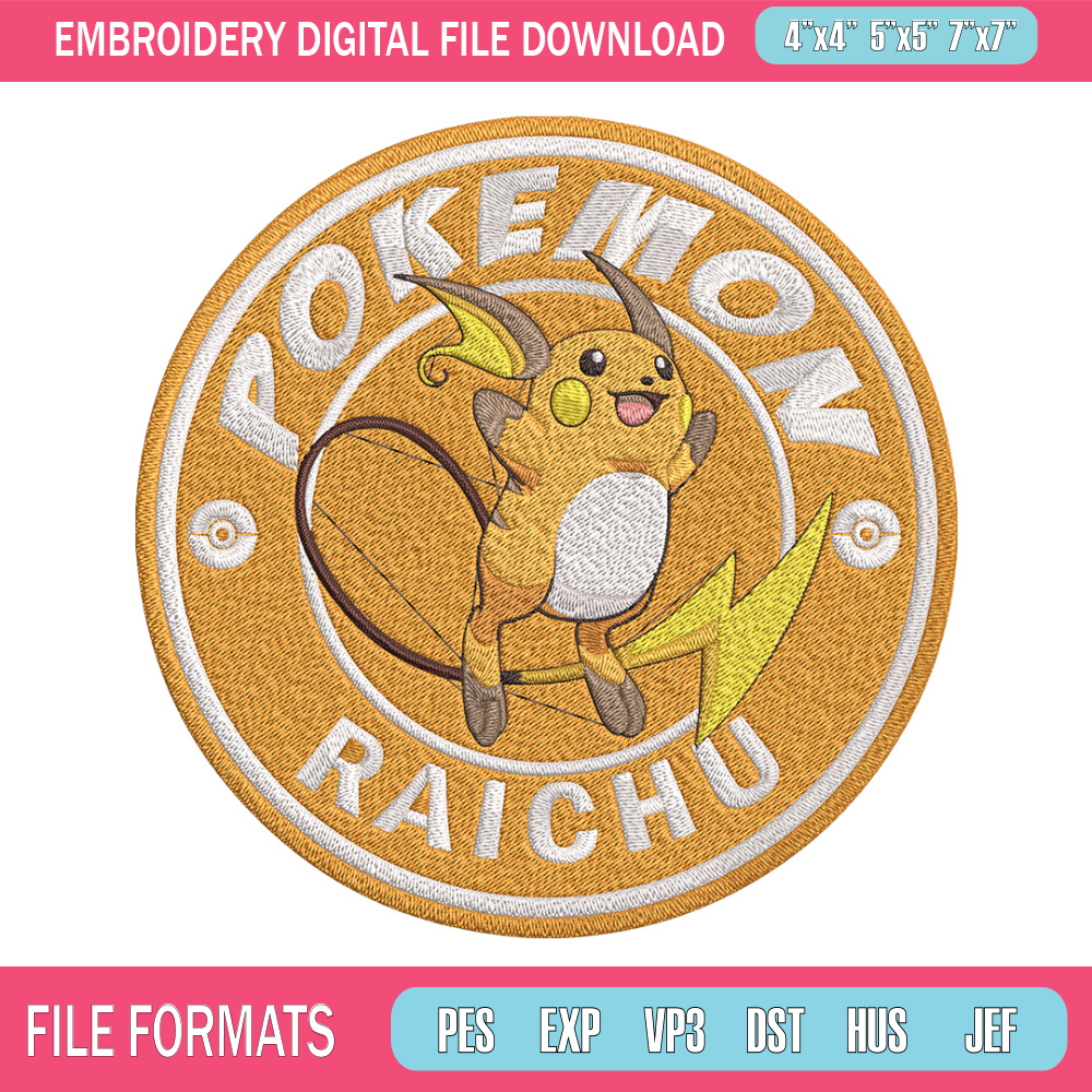 Raichu Embroidery Design, Pokemon Embroidery, Embroidery File, Anime Embroidery, Anime shirt, Digital download..jpg