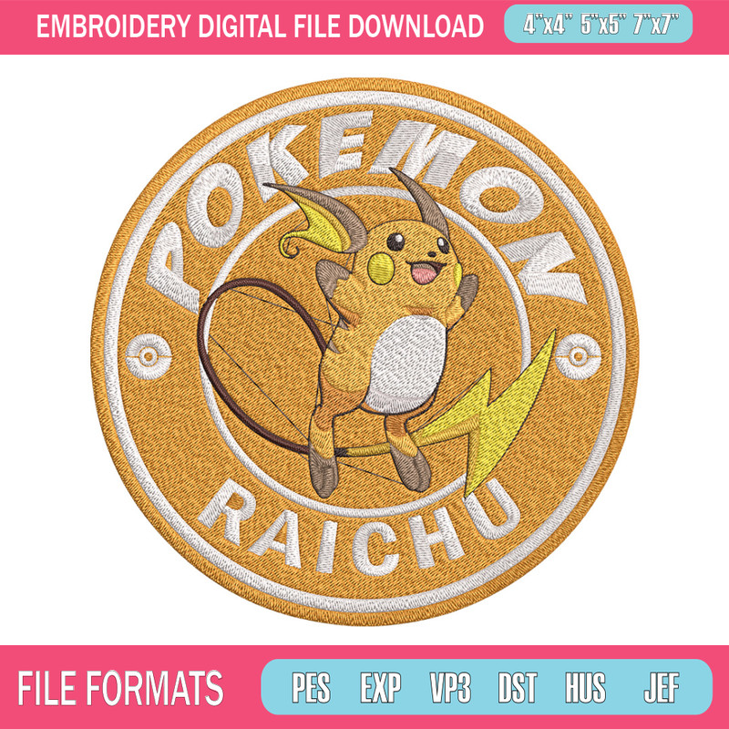 Raichu Embroidery Design, Pokemon Embroidery, Embroidery File, Anime Embroidery, Anime shirt, Digital download..jpg