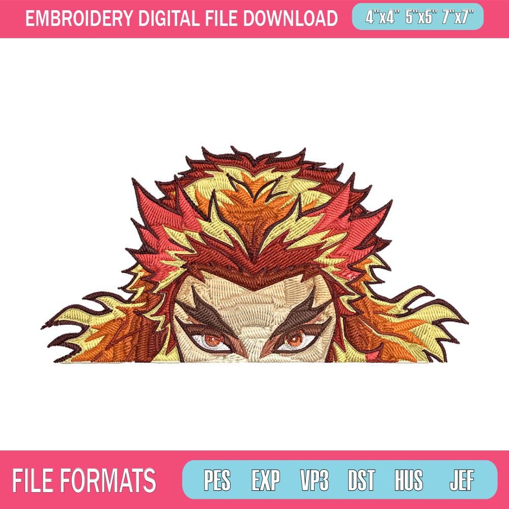 Rengoku Peeker Embroidery Design, Demon slayer Embroidery, Embroidery File, Anime Embroidery, Digital download.jpg