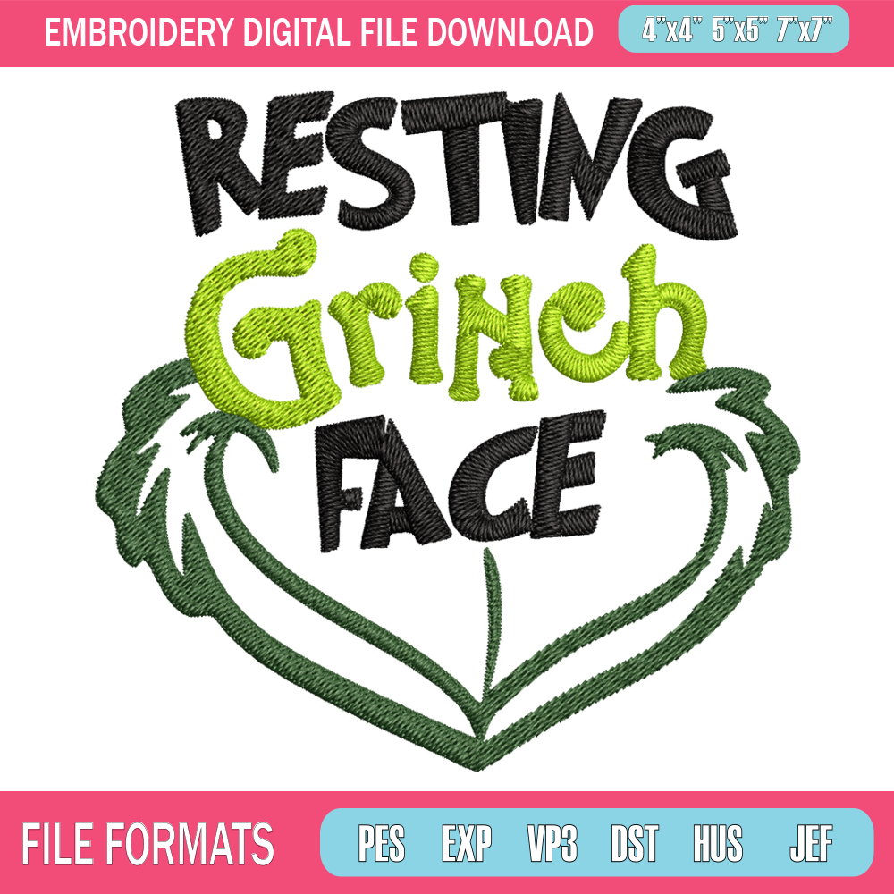 Resting Grinch Face Embroidery design, Grinch christmas Embroidery, Grinch design, Embroidery File, Instant download 1.jpg