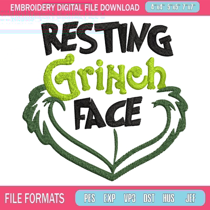Resting Grinch Face Embroidery design, Grinch christmas Embroidery, Grinch design, Embroidery File, Instant download 1.jpg